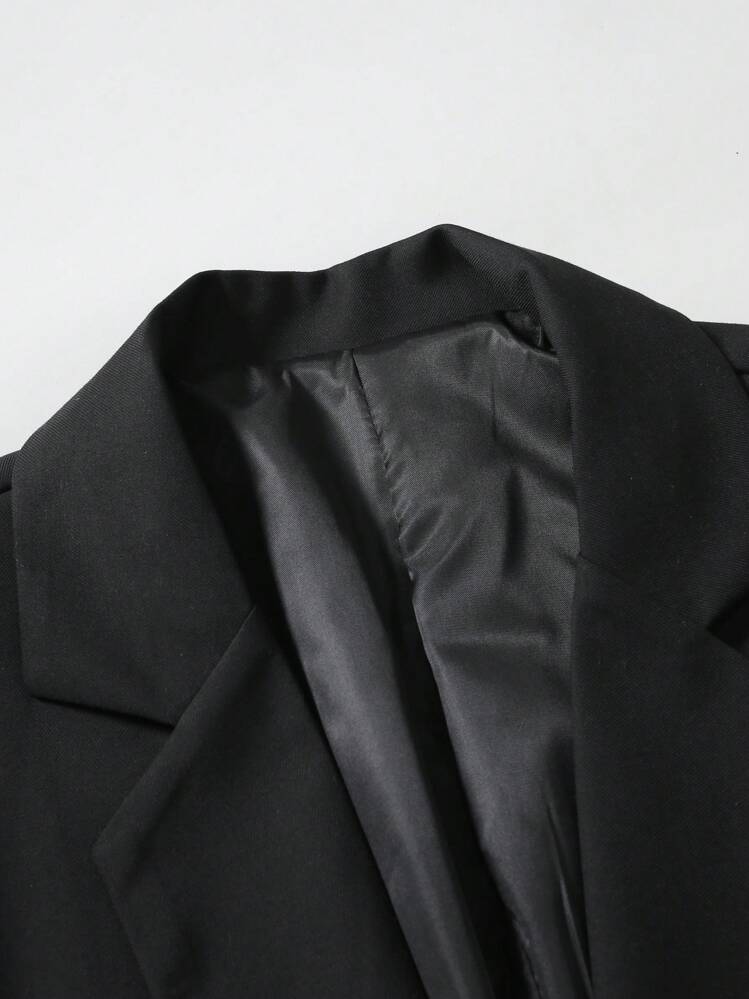 Calvornis Plus Size Men Solid Color Lapel Neck Long Sleeve Jacket And Pants Casual Suit Set, Autumn - Black - View 7