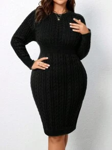 SHEIN Clasi Plus Size Minimalist Pullover Sweater, Casual & Stylish For Daily Wear, Slim Fit, For Winter - Black - View 3