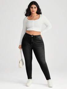 SHEIN ICON Plus Size Blue Stretchy Skinny Casual Jeans