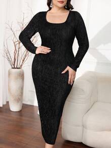 Modelyn 大码优雅合身长袖连衣裙，秋季长款晚礼服