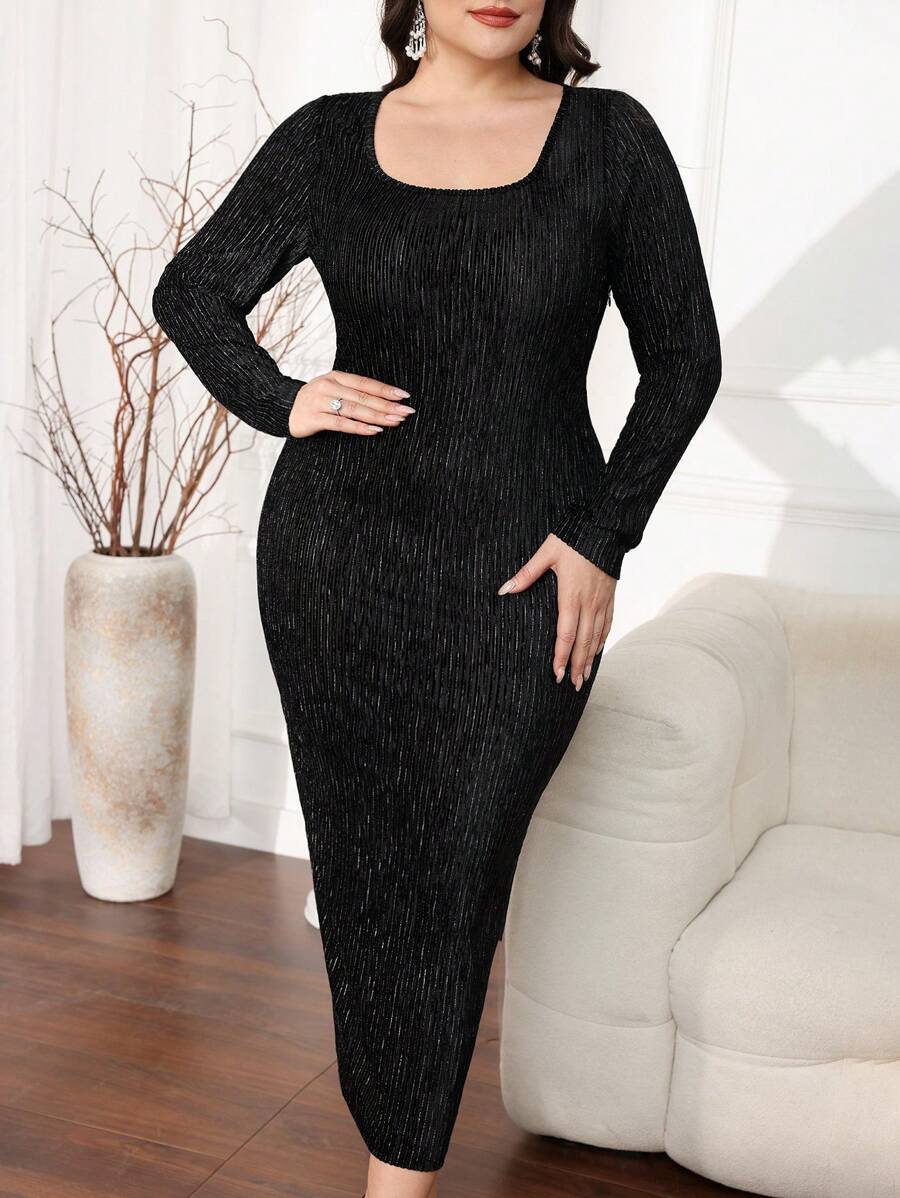 Modelyn 大码优雅合身长袖连衣裙，秋季长款晚礼服