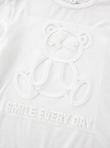 SHEIN 3 sztuki/zestaw Chłopięce Casual Street Fashion Niedźwiedź Wytłoczony Grafika Nadruk Okrągły Dekolt Luźny Dopasowany Długi Rękaw Koszulki, 3 Różne Wzory