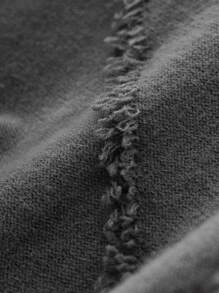 Plus Size Women's Crew Neck Loose Casual Comfortable Pullover Sweater With Side Fringe Design - Dark Grey - View 4