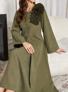 Modelyn 1 Set Women Solid Color Crew Neck Floral Long Jacket & Casual Skirt Suit - Green - View 1