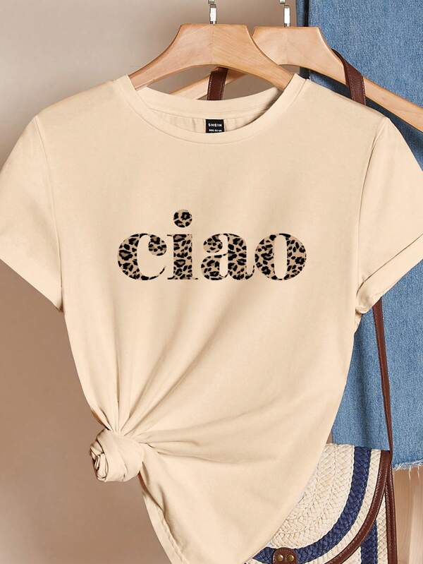 SHEIN Essnce Lässiges minimalistisches Buchstaben Grafik T-Shirt mit rundem Ausschnitt und Kurzarm, locker geschnitten, geeignet für Frühling und Sommer