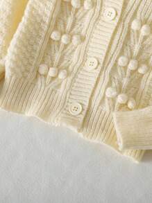 Baby Girl Simple Front Button Cardigan For Everyday Wear, Autumn/Winter - White - View 6