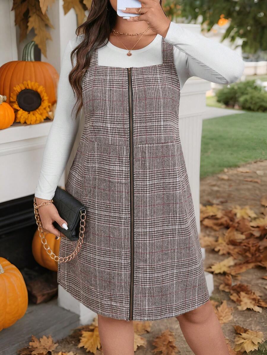 SHEIN LUNE Plus Size Jumper Dress With Pockets Fall Women Dress Business Casual Work Dress Business Dress Holiday Party Dress Party Dresses For Women Dress - Multicolor - View 1