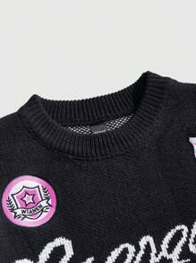 ROMWE MEN Men's Letter Pattern Crew Neck Long Sleeve Casual Sweater For Autumn/Winter - Navy Blue - View 4