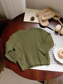 Chandail câblé à col rond à manches longues pour jeunes garçons, tricot douillet et chaud, pull convenant pour les déplacements, l'école, les activités décontractées, les fêtes et les activités extérieures