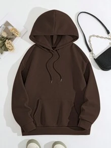 SHEIN LUNE 女士狗爪和字母印花连帽衫，秋冬季休闲长袖运动衫 - 咖啡棕 - 查看 3