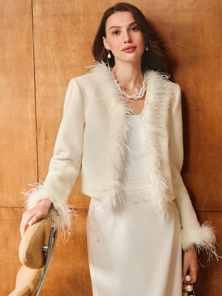 WOOL CONTRAST FUZZY TRIM COAT