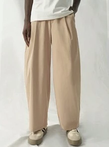 Manfinity VCAY 男士梭织时尚休闲宽松高腰直筒裤 - 卡其色 - 查看 1