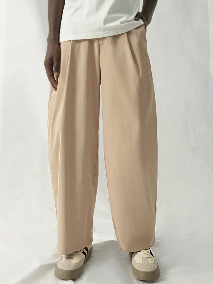 Manfinity VCAY 男士梭织时尚休闲宽松高腰直筒裤 - 卡其色 - 查看 1