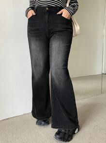 Dazy Petite Plus Plus Size Women's Distressed Wash Loose Wide Leg Jeans With Pockets,Baggy Jeans - Black - View 4
