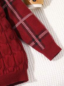 1 Stück Kleine Jungenleichter Pullover im College-Stil, dick, weich, bequem und vielseitig mit Karomuster und Stehkragen, geeignet für den täglichen Gebrauch, Schule, Ausflüge, Sport, Herbst/Winter