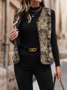 SHEIN Clasi 1 件女士豹纹无袖加厚棉服冬季 - 黃色 - 查看 3