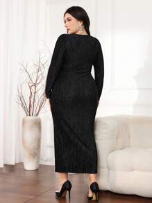 Modelyn 大码优雅合身长袖连衣裙，秋季长款晚礼服