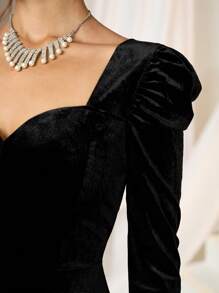 Poshira 女士法式奢华礼服宴会连衣裙时尚秋冬宴会派对跨年晚会公主名媛优雅网红流行日常装连衣裙时尚黑色正式晚宴舞会礼服婚礼宾客礼服 - 黑色 - 查看 7