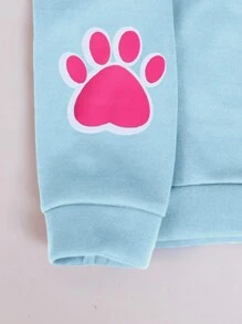 SHEIN Kleine Mädchen Fleece Kapuzenoberteil mit Grafik, Langarm - Babyblau - Übersicht 4