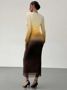 Aloruh Đầm ôm body lưới chuyển màu phong cách Mỹ - Nhiều màu - Xem 2