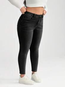 SHEIN ICON Plus Size Blue Stretchy Skinny Casual Jeans