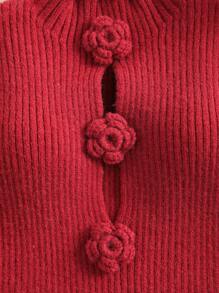 SHEIN VCAY ملابس علوية محبوك بدون أكمام ذو ياقة عالية مزين بالزهور، للارتداء اليومي الكاجوال في فصل الشتاء، ملابس نسائية شتوية، مناسب لفصلي الخريف والشتاء، وأعياد الشكر وعيد الحب والميلاد - الأحمر - مشاهدة 4