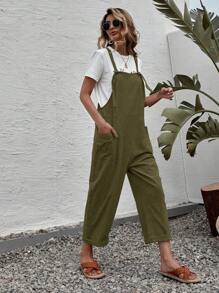 Breezaya Jumpsuit de tiras unicolor con doble bolsillo - Verde militar - Ver 4