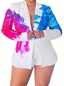 Bộ đồ vest tay dài cài nút tối giản in họa tiết thời trang dành cho nữ và quần short - Đỏ và trắng - Xem 7