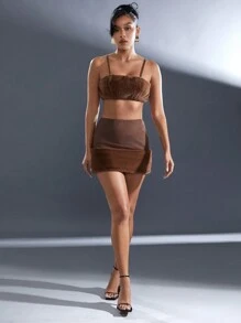 Denimoi Winter Women Clothes, Elegant Fur Suede Simple Party Cropped Fashion Cami Brown Top. Women Tops, Going Out Tops, Tank Top, Tube Top, Sexy Women Tops, Cute Tops. For Date Night, Concerts, Performances, Parties, Clubs, Evening