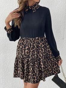 SHEIN Clasi Váy ngắn đơn giản, họa tiết chắp vá tay dài cho nữ, màu trơn, xếp nếp - Nhiều màu - Xem 3