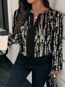 SHEIN Clasi Plus Size All-Over Print V-Neck Long Sleeve Elegant Commuting Shirt - Multicolor - View 4