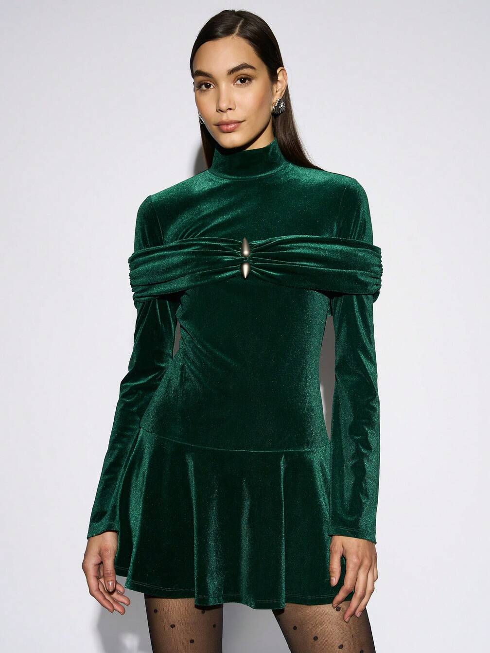 high neck velvet mini dress Hope & Ivy embellished high neck velvet mini dress in black