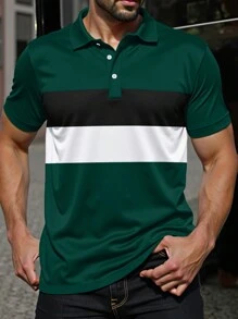 Manfinity Homme 大码男式撞色纽扣休闲百搭短袖 Polo 衫