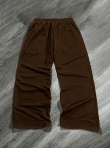 Manfinity Roghcode Men's Contrast Stripe Drawstring Waist Letter Print Simple Long Pants - Coffee Brown - View 2