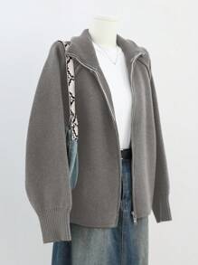 Dazy-Less 宽松针织拼色纽扣开衫，适合女士老式风格，秋季服装商务休闲女士工作服夹克