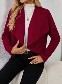 SHEIN Clasi 女士简约纯色休闲日常服装 - 酒紅色 - 查看 3