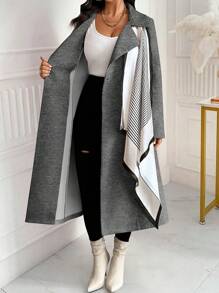 SHEIN Unity Plus Size Casual Double-Breasted Overcoat For Outdoor & Commuting, Autumn, For Winter - Dark Grey - View 6