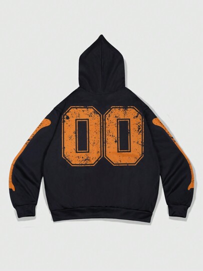 Goth Men Casual Skeleton Graphic Printed Zipper Hoodie