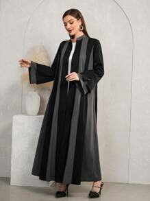 Al Najma Áo choàng Abaya tay dài cổ đứng loe màu tương phản cho nữ, mùa thu/đông, thường ngày, hở vai khiêm tốn, thường ngày/tiệc tùng - Nhiều màu - Xem 3