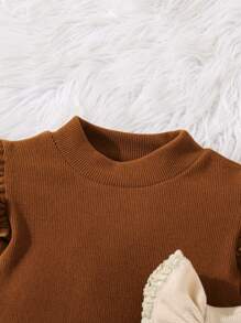 SHEIN 2 件套年轻女孩纯色荷叶边圆领休闲 T 恤 - 彩色 - 查看 3