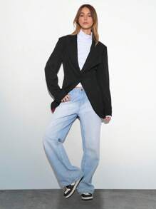 Lunelith SHEIN Lunessa Blazer de trabajo de manga larga con solapa y puños con botones en contraste de color para mujer