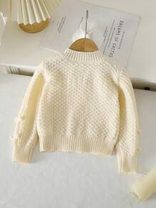 Baby Girl Simple Front Button Cardigan For Everyday Wear, Autumn/Winter - White - View 2