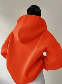 INAWLY Women's Solid Color Loose Casual Hooded Long Sleeve Sweatshirt Pullover Fall - Orange - View 2