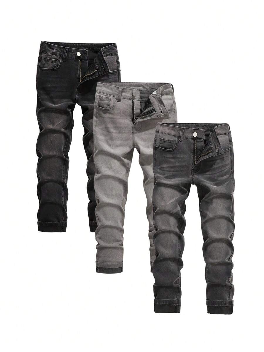 Tween Boy Casual Streetwear Washed Blue Denim Jeans - Multicolor - View 1