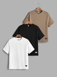 SHEIN Leap Crew 3 件套青少年男孩休闲宽松圆领短袖 T 恤，带图案装饰，适合通勤、上学、休闲、运动，适合春夏季