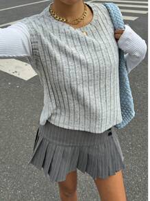 SHEIN Essnce Women's Wide Strap Casual Fluffy Ribbed Crop Camisole Tank Top, Women's Clothing - Apricot - View 3