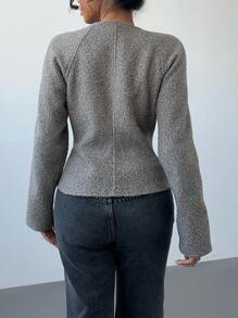 Women's Autumn/Winter Belted Open Front Raglan Coat - Brown - View 2