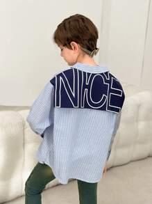 SHEIN 青少年男孩加大码运动插肩领字母图案二合一衬衫 - 藍色 - 查看 8