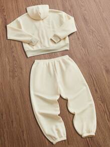 Manfinity VCAY 2 Pieces Set For Men: Knit Casual Daily Loose Fit Long Sleeve Hoodie And Relaxed Waist Straight Leg Pants, Young & - Yellow - View 2