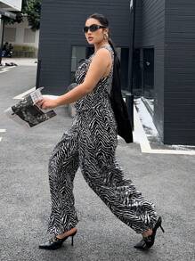 Flirla 大码三件套：长袖翻领背心和直筒裤，通勤风格，深灰色 - 彩色 - 查看 7